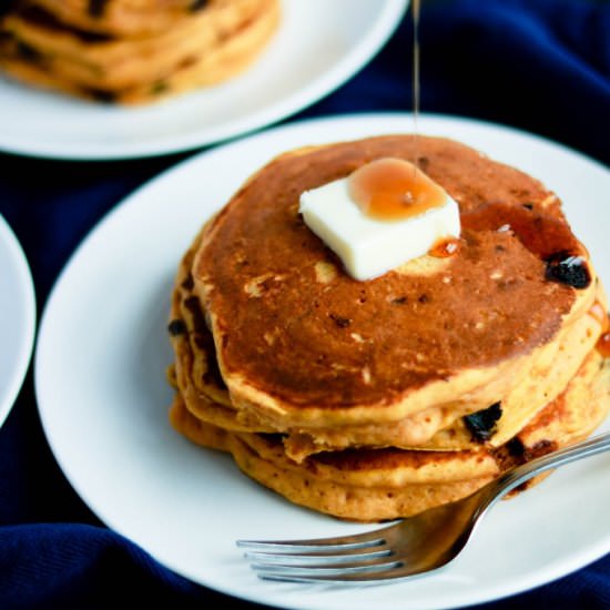 Pumpkin chocolate chip pancakes