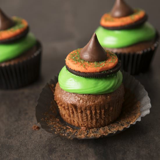 Chocolate Date Witch Hat Cupcakes