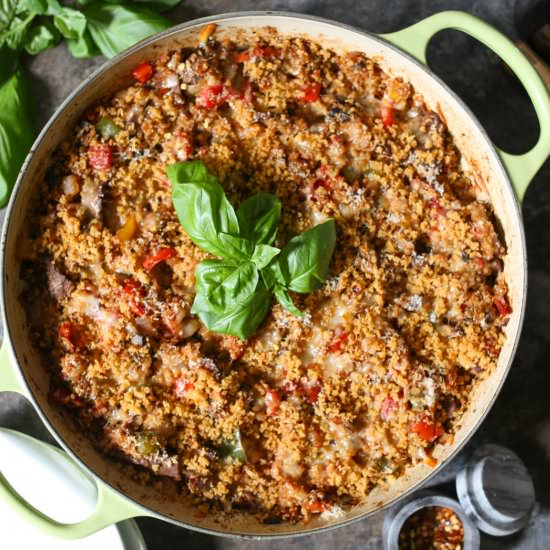 Pizza Steak Quinoa Bake
