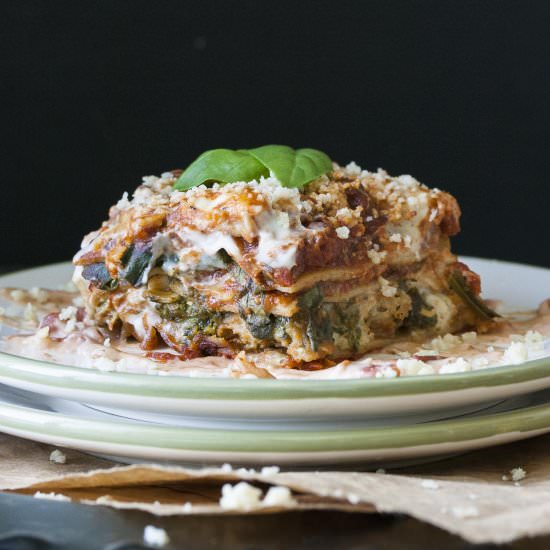 Vegan Creamy Pesto Sausage Lasagna