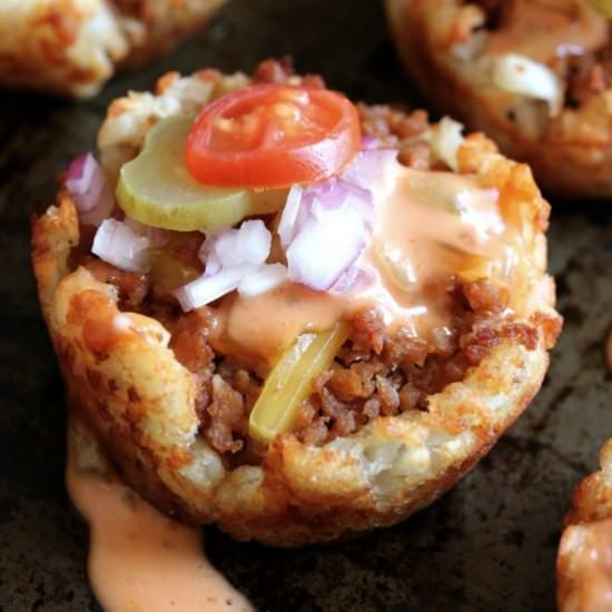 Vegan Cheeseburger Tater Tot Bites