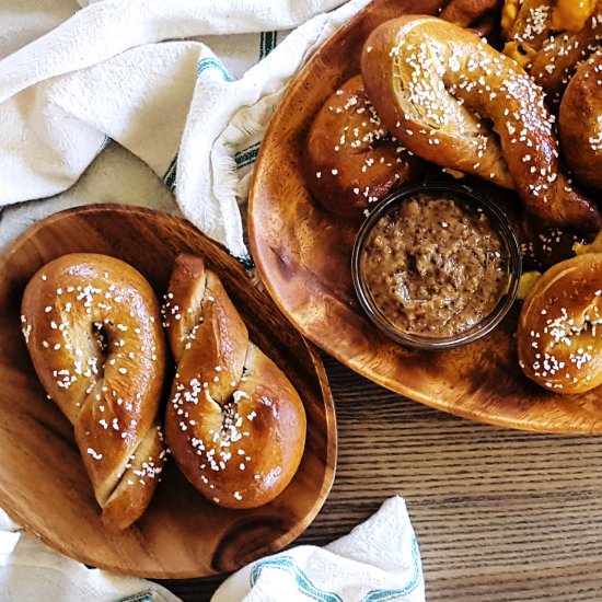 Cheesy Pumpkin Beer Soft Pretzels