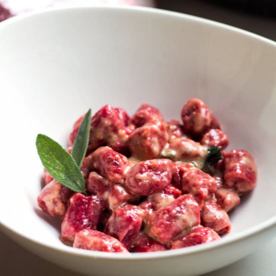 BEETROOT RICOTTA GNOCCHI IN A BROWN