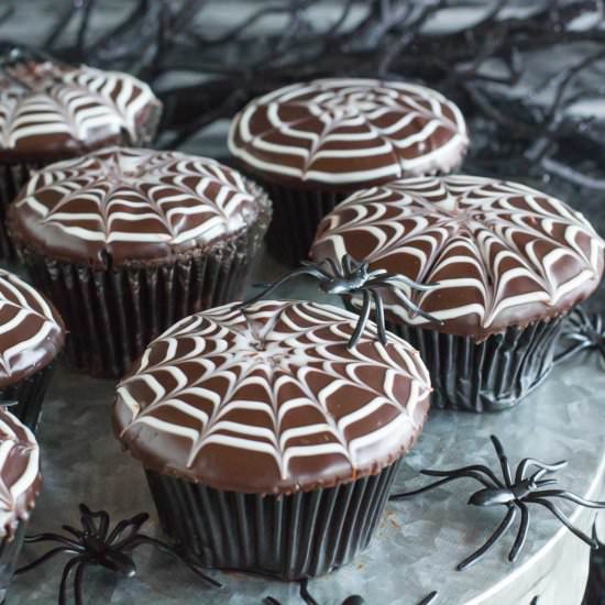 Spider Web Chocolate Cupcakes