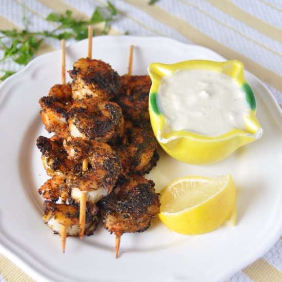 Blackened Shrimp Skewers with Aioli