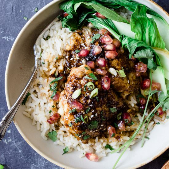 STICKY ASIAN POMEGRANATE CHICKEN