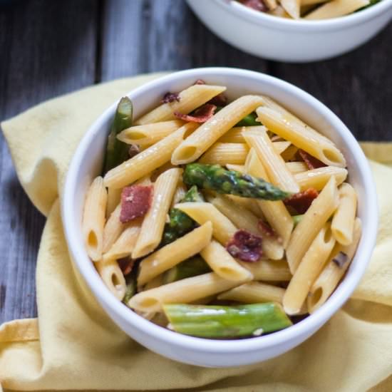 Penne with Asparagus & Vegan Bacon