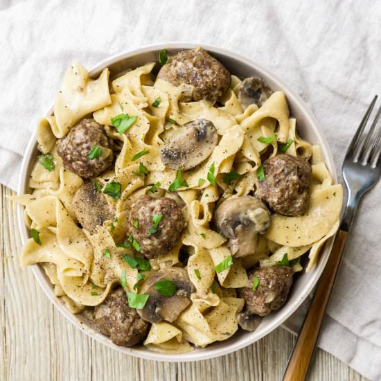 One Pot Mini Meatball Stroganoff