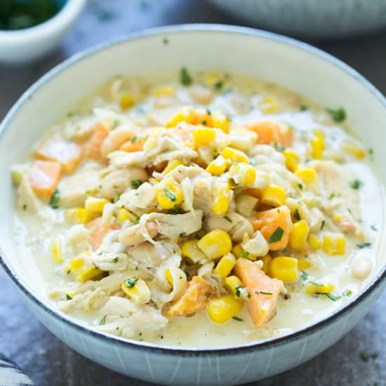 Corn & Sweet Potato Chicken Chili