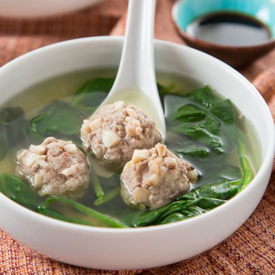 My Mom’s Pork Meatball Spinach Soup