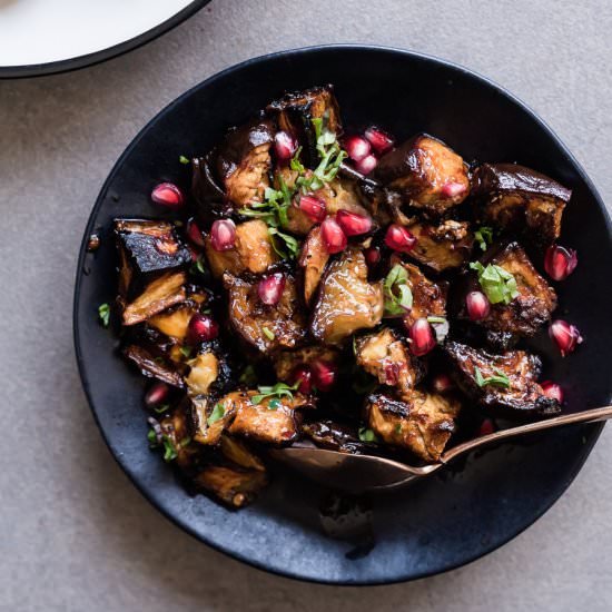 Pomegranate Molasses Harissa Roasted Eggplant
