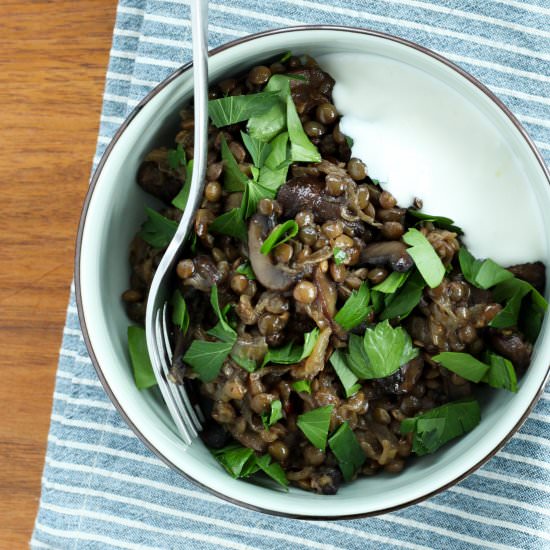 Lentils w Onions Mushrooms + Yogurt