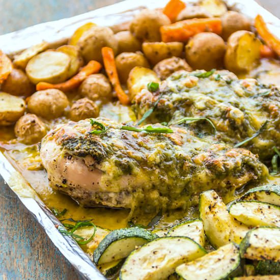 One Pan Pesto Chicken & Veggies