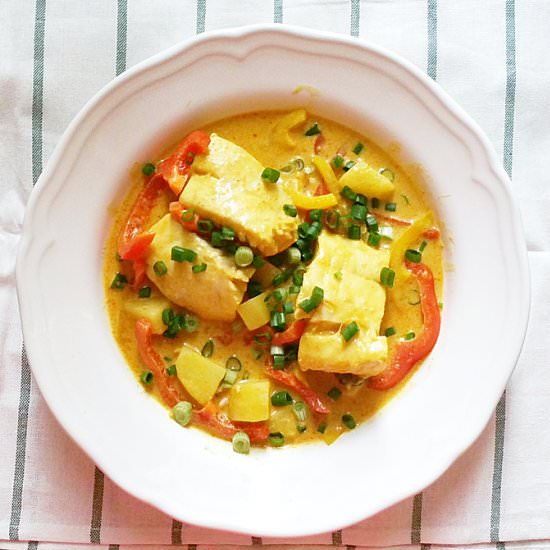 Hoki Poached in Thai Yellow Curry