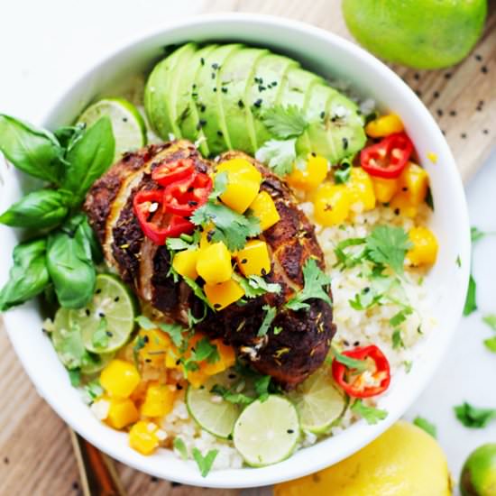 Crockpot Jerk Chicken Rice Bowls