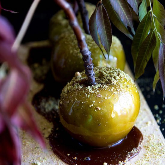 Pistachio Crusted Caramel Apples