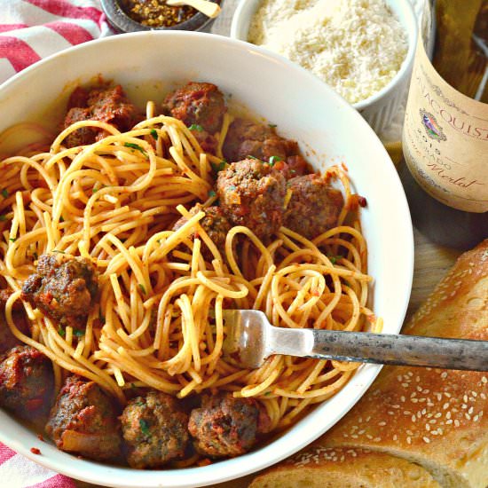 Spaghetti and Red Wine Meatballs