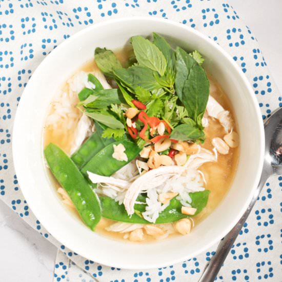 Comforting ginger chicken rice soup