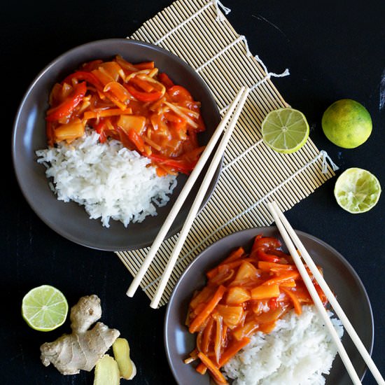 Sweet and sour sauce with rice