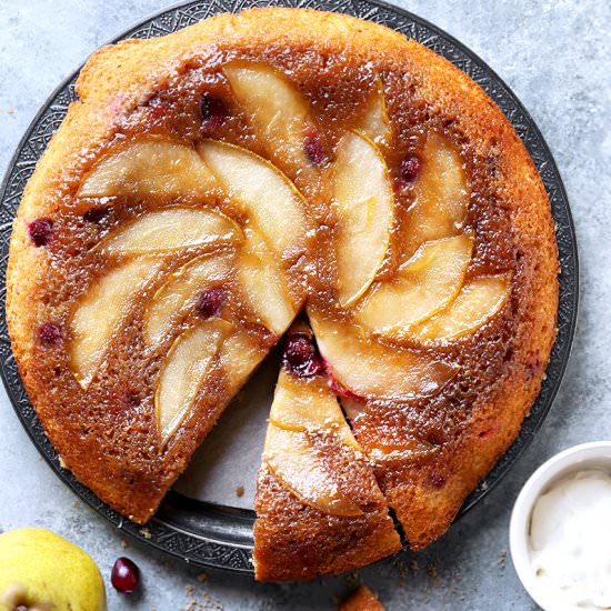 Pear Cranberry Upside-Down Cake