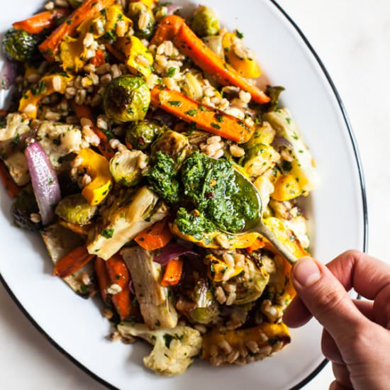 Farro & Vegetables with Salsa Verde