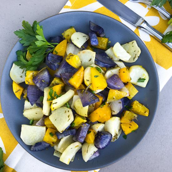 Roasted Kohlrabi and Root Veggies