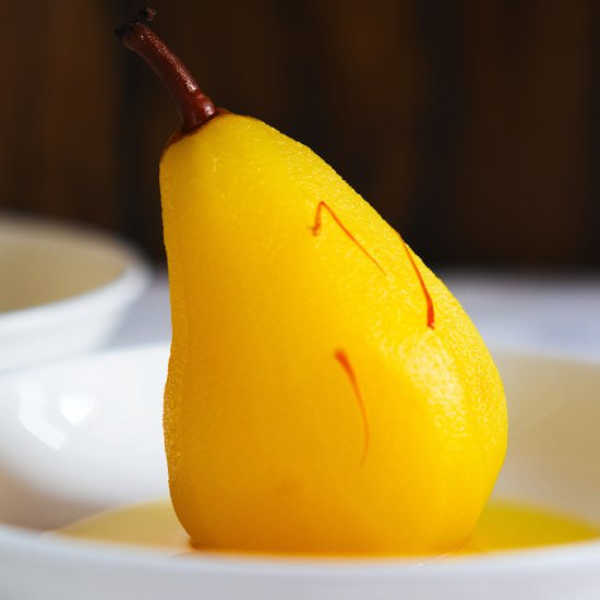 Saffron-Cinnamon Poached Pear
