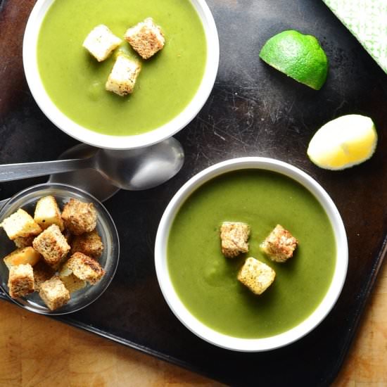 Spinach Pea Soup + Skinny Croutons