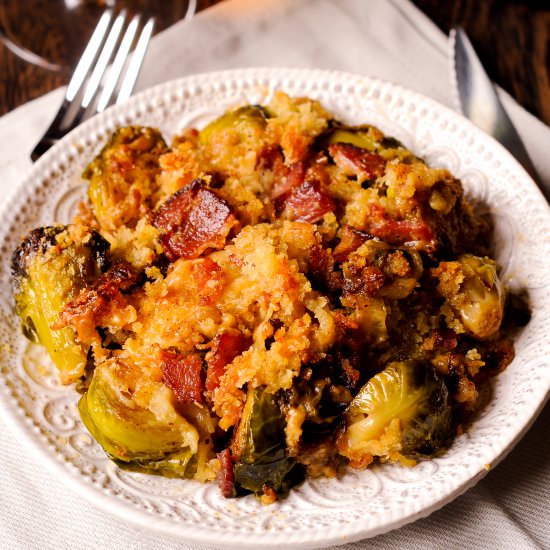 Brussels Sprouts and Bacon Gratin