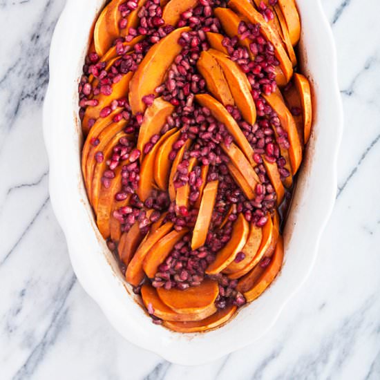 Pomegranate Baked Sweet Potatoes