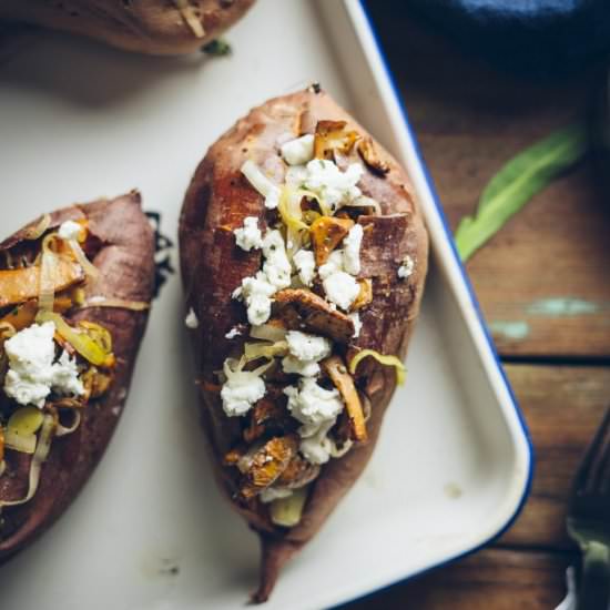 Chanterelle Stuffed Sweet Potatoes