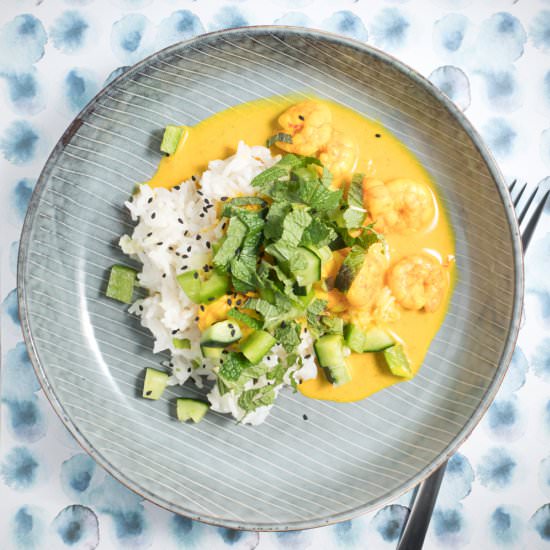 Turmeric Prawns with Cucumber