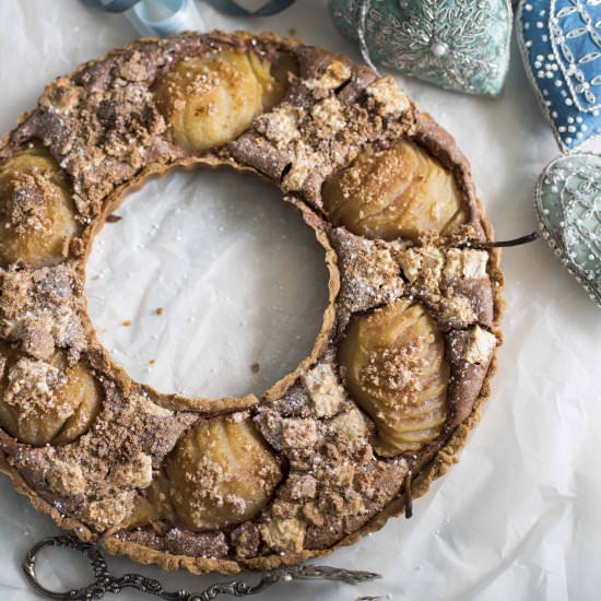 pear amaretto cocoa tart
