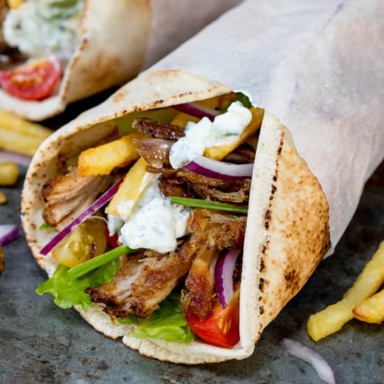 Crispy Pork Gyros with Tzatziki