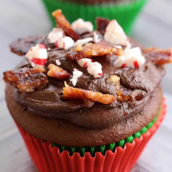 Peppermint Candied Bacon Cupcakes