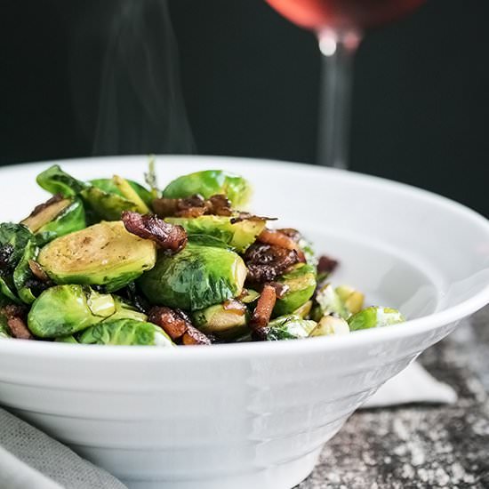 Pan Fried Brussels Sprouts & Bacon