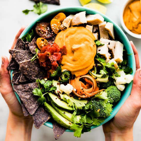 Leftover Turkey Nachos Salad Bowls