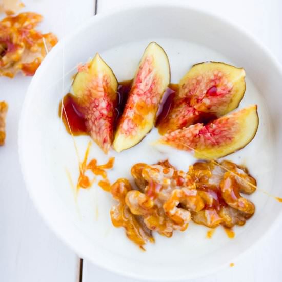 Yogurt with Candied Walnuts and Fig