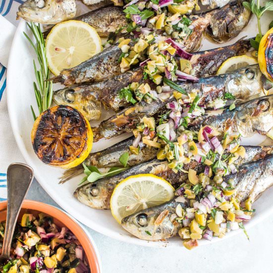 Sardines with Olive & Caper Salsa