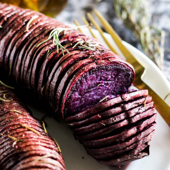 Purple Hasselback Sweet Potatoes