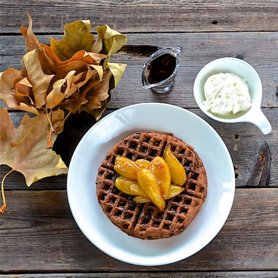 Chocolate Waffles with Caramel Pear