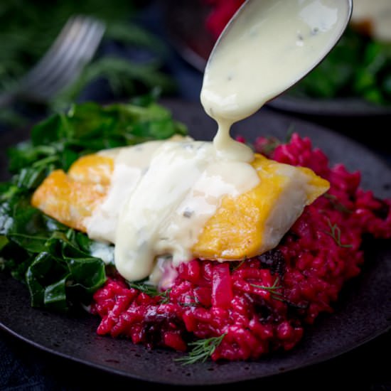 Smoked Haddock + beetroot risotto