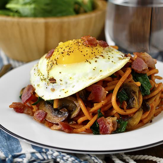 Spinach Bacon Sweet Potato Noodles