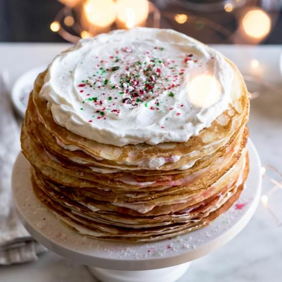 Peppermint Bark Crepe Cake