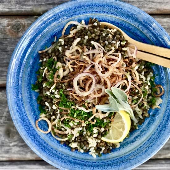 Lentils And Rice With Crispy Onions