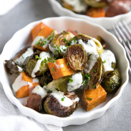 Roasted Brussels Sprouts w Tahini