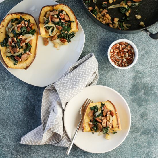 Sausage, Kale, Apple Stuffed Squash