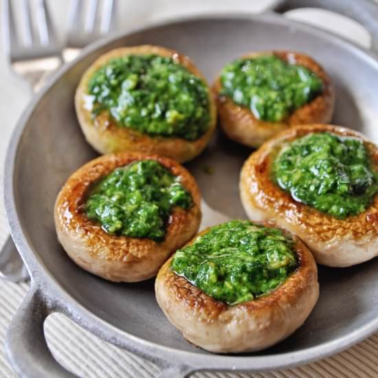 Seared Mushrooms Stuffed with Pesto