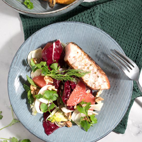 salmon with grapefruit fennel salad