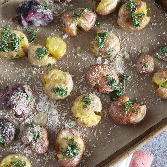 Garlic Smashed Potatoes in Duck Fat